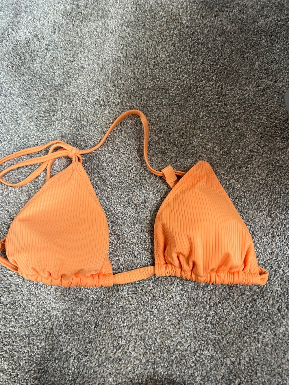 Orange Ribbed Triangle Bikini Top